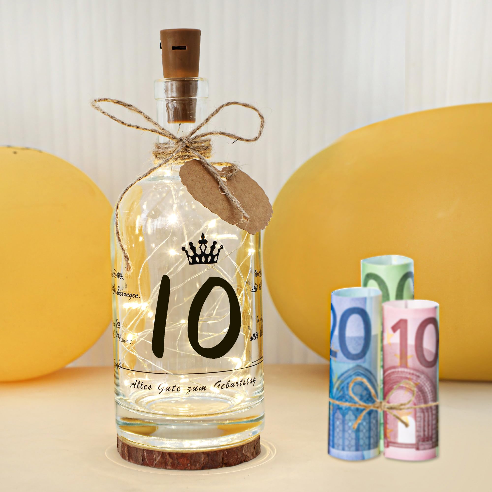 Seutgjie 10. Geburtstag Mädchen Geschenk, Deko 10 Geburtstag Geldgeschenke LED Flaschenlicht mit Spruch für Frauen Mädchen Junge Personalisiertes Geschenk