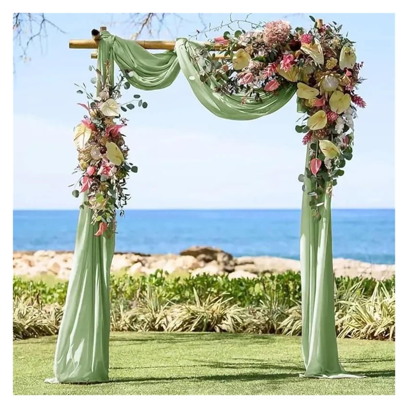 Chiffon-Drapierstoff für Hochzeitsbogen, transparenter Hintergrund für Zeremonie, Dekoration (schwarz, 70 x 800 cm), elegante Party-Dekoration, Hochzeitsvorhänge, Event-Styling, 2 Stück