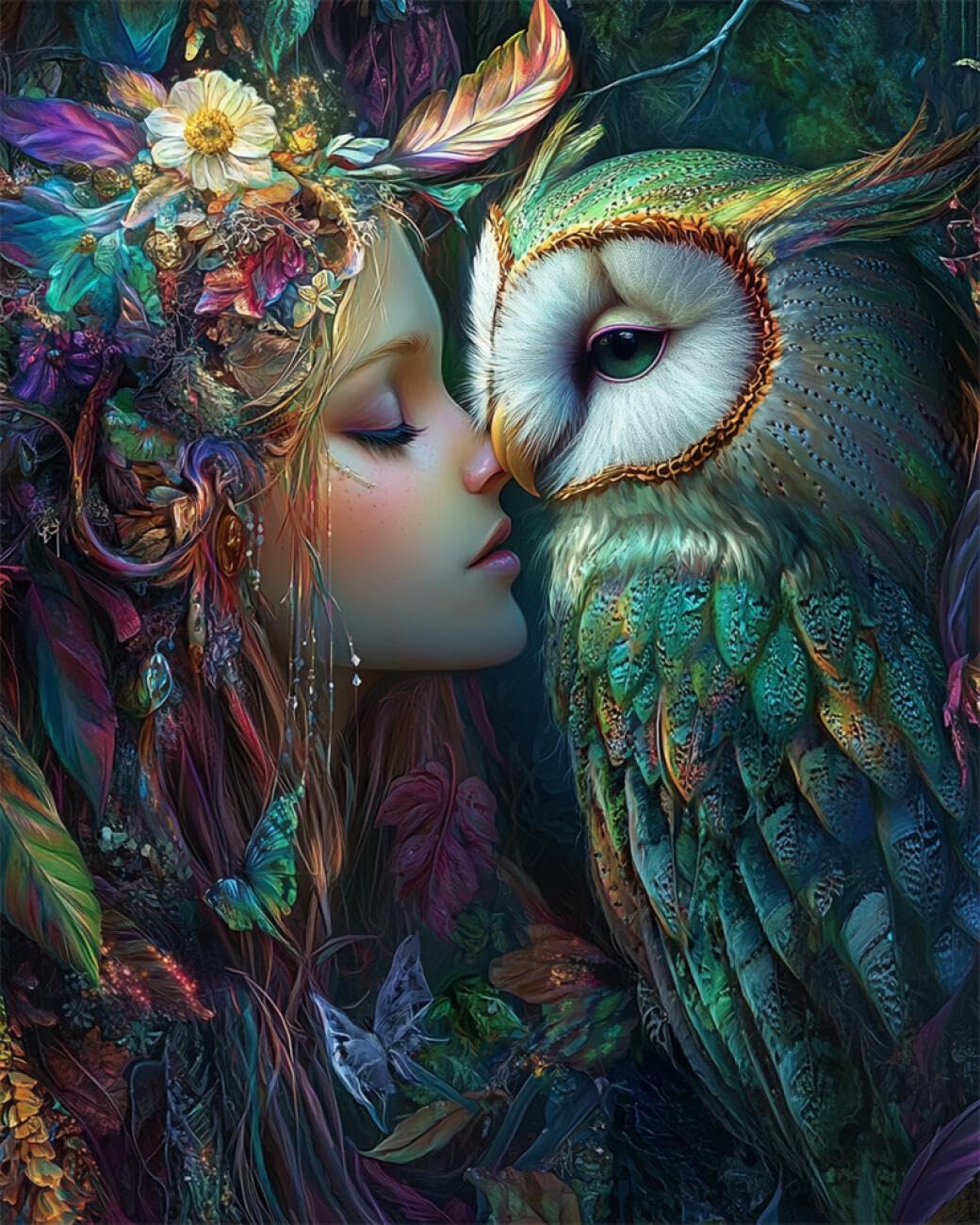Ambattery Color Diy Cross Stitch Kit With Beads Elves And Owls Bead Embroidery Kit For Adults Needlepoint Tapestry Set Beaded Stitching 40X50cm