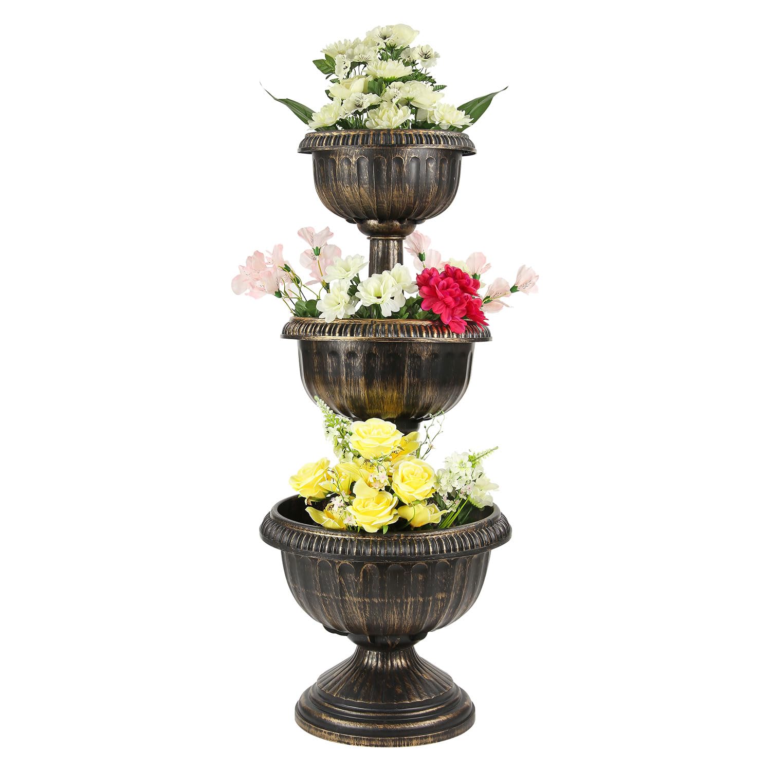 Taylor & Brown 3 Tier Antique Bronze Effect Flower Fountain Planter Pot Display Stand with Stable Base for Outdoor Garden, Balcony, Terraces, Patio and Decking