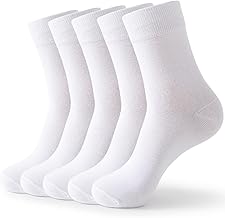 Josnown Thin Women Cotton Socks, Soft and Breathable, 5 Pairs White Unisex Basic Gifts Crew Socks for Business Office and Casual, Size UK 4-7