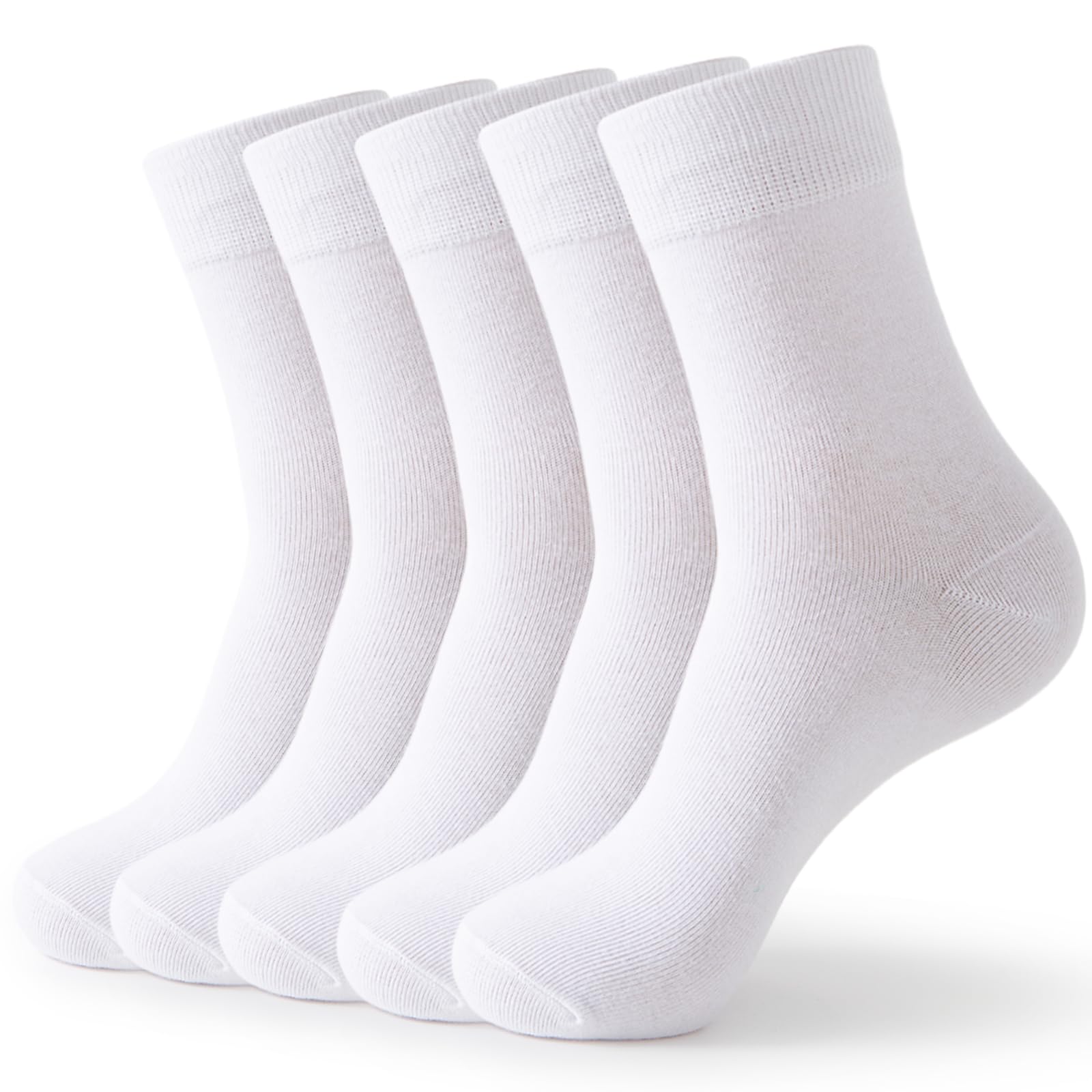 Women Cotton Socks, Soft and Breathable, 5 Pairs Unisex Basic Gifts Crew Socks for Business Office and Casual, Size UK 4-7