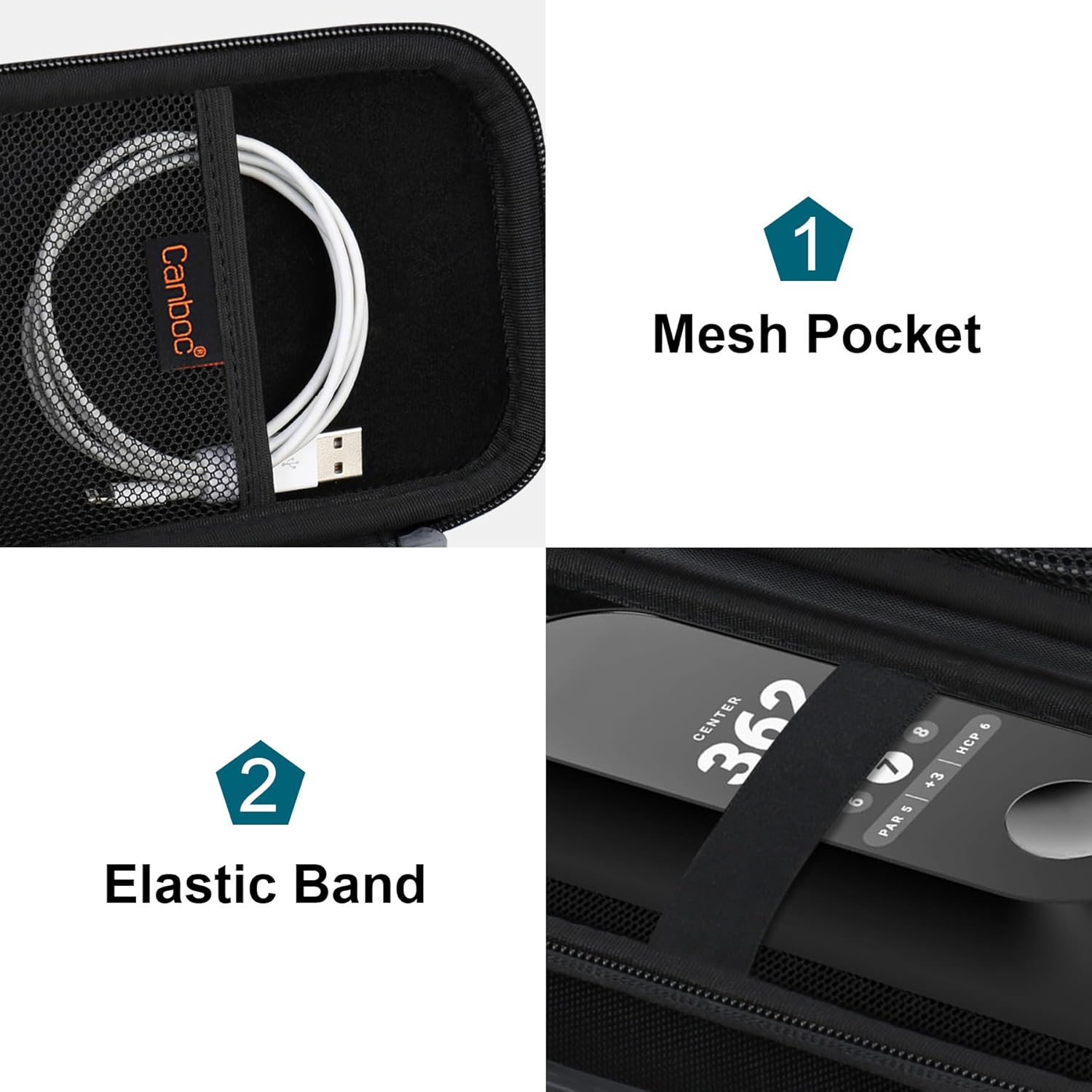 Canboc Carrying Case for Blue Tees Golf Player+/ Blue Tees Golf Player Pro GPS Speaker with Touch Screen Display, GPS Speaker Player Bag, Mesh Pocket fits Charging Cable, Black (Case only)