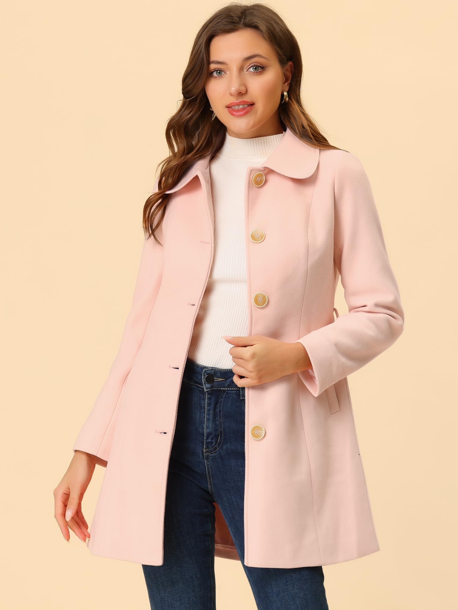 Allegra K Damen Winter Eleganter Kontrast Reverskragen Schwingermantel | Geeignet für Büro Shopping und Wochenendtreffen Kombinierbar mit Dünnem Pullover Nur Chemisch Reinigen