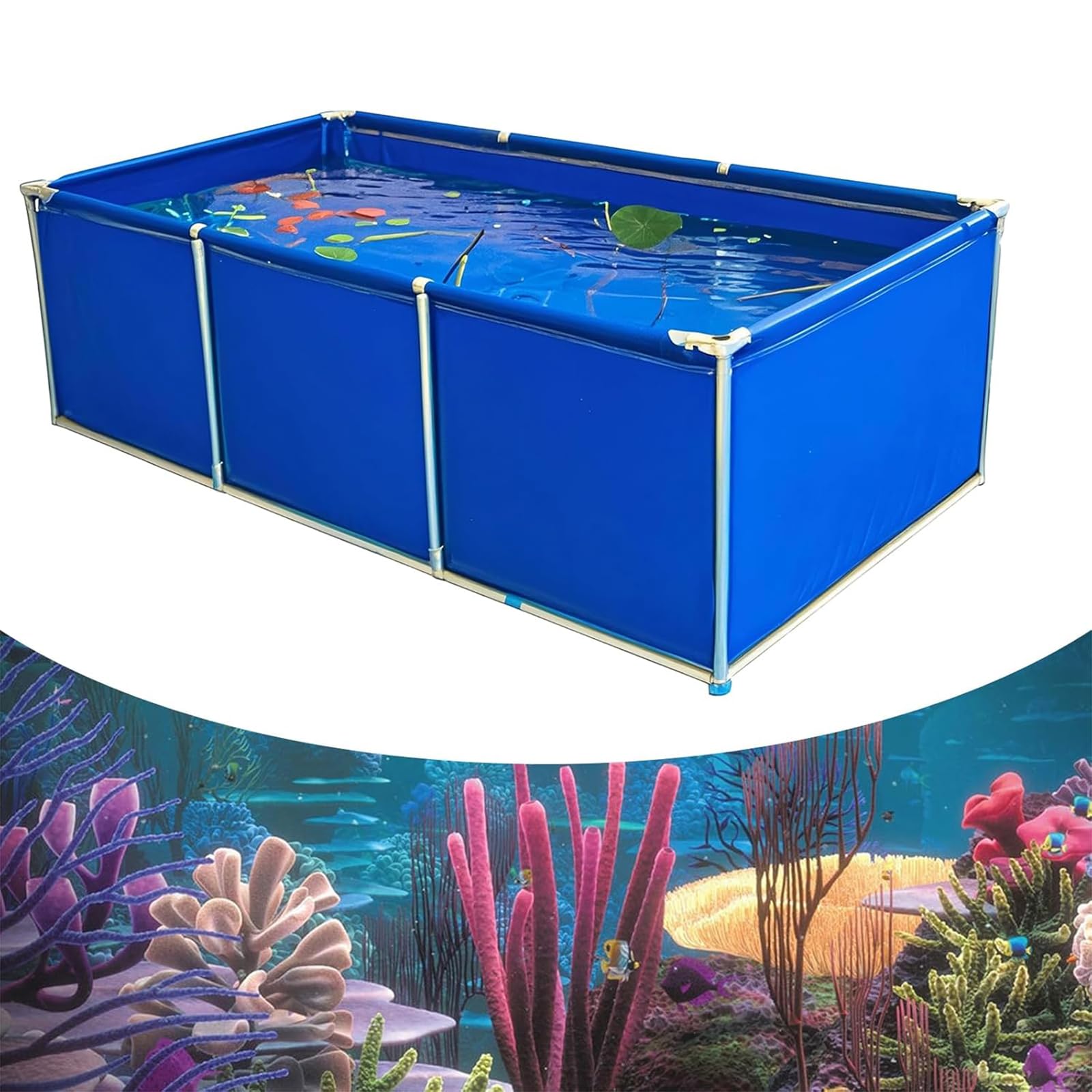 Zewnętrzny staw rybny łatwy w instalacji pojemnik do przechowywania wody z PCW przestronny zbiornik na wodę ogrodową do akwakultury 100 x 100 x 50 cm umywalka na ryby