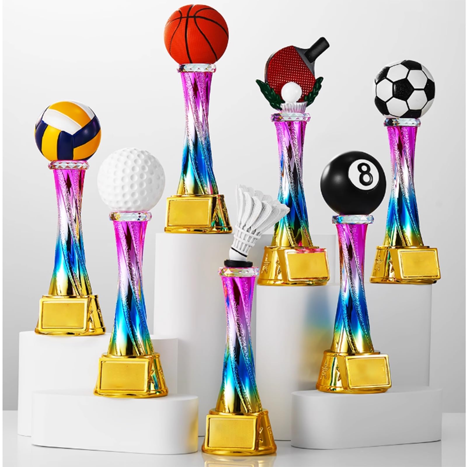 Trofei per Campionati Sportivi - Coppe Premio Multicolori per Basket, Calcio, Pallavolo, Biliardo, Badminton, Ping Pong, Golf per Tornei(Billiards)