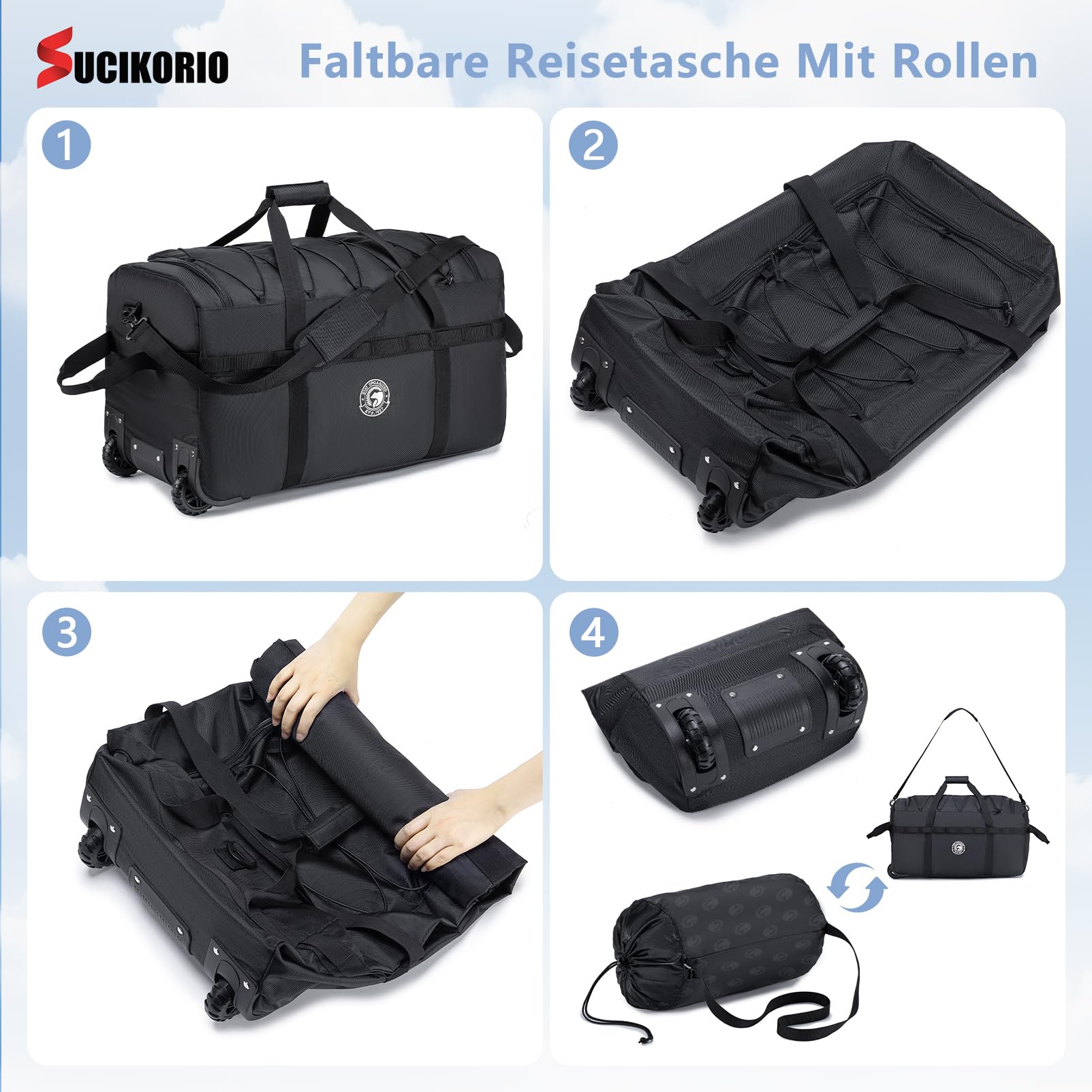 Torba Podróżna na Kółkach Duża 100L Składana Torba Podręczna z Zamkiem Szyfrowym 3-cyfrowym 70x35x40cm Wodoodporna 2 Rolls XL Walizka Weekendowa z Uchwytami Do Przenoszenia Dla Unisex