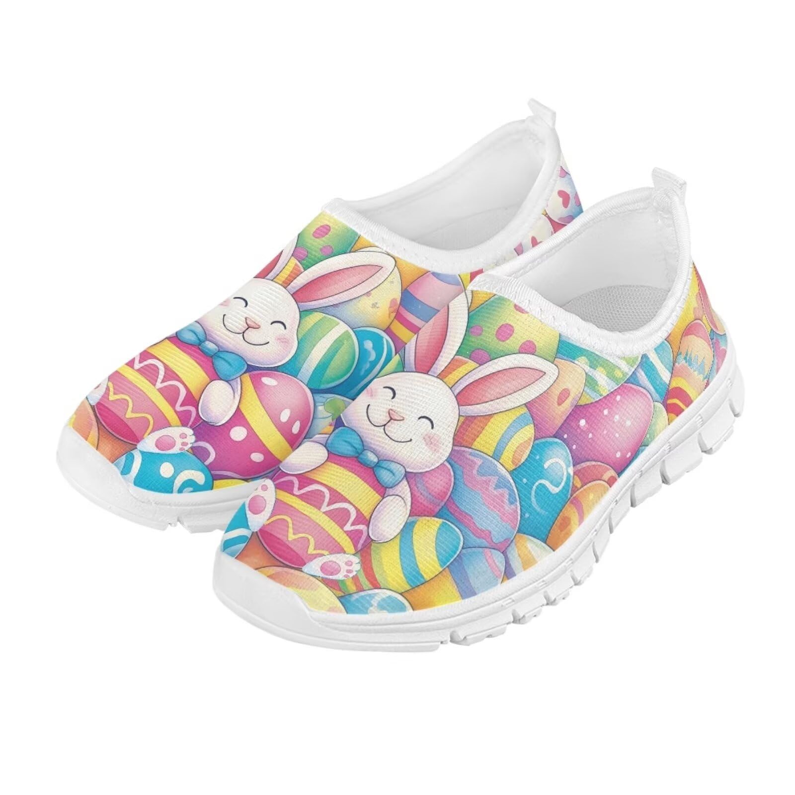Cugasmaru Pink Easter Bunny Shoes for Girls Tennis Shoes Size 1.5 Little Kid Slip On Shoes Novelty Casual Sport Sneakers Colorful School Athletic Shoes