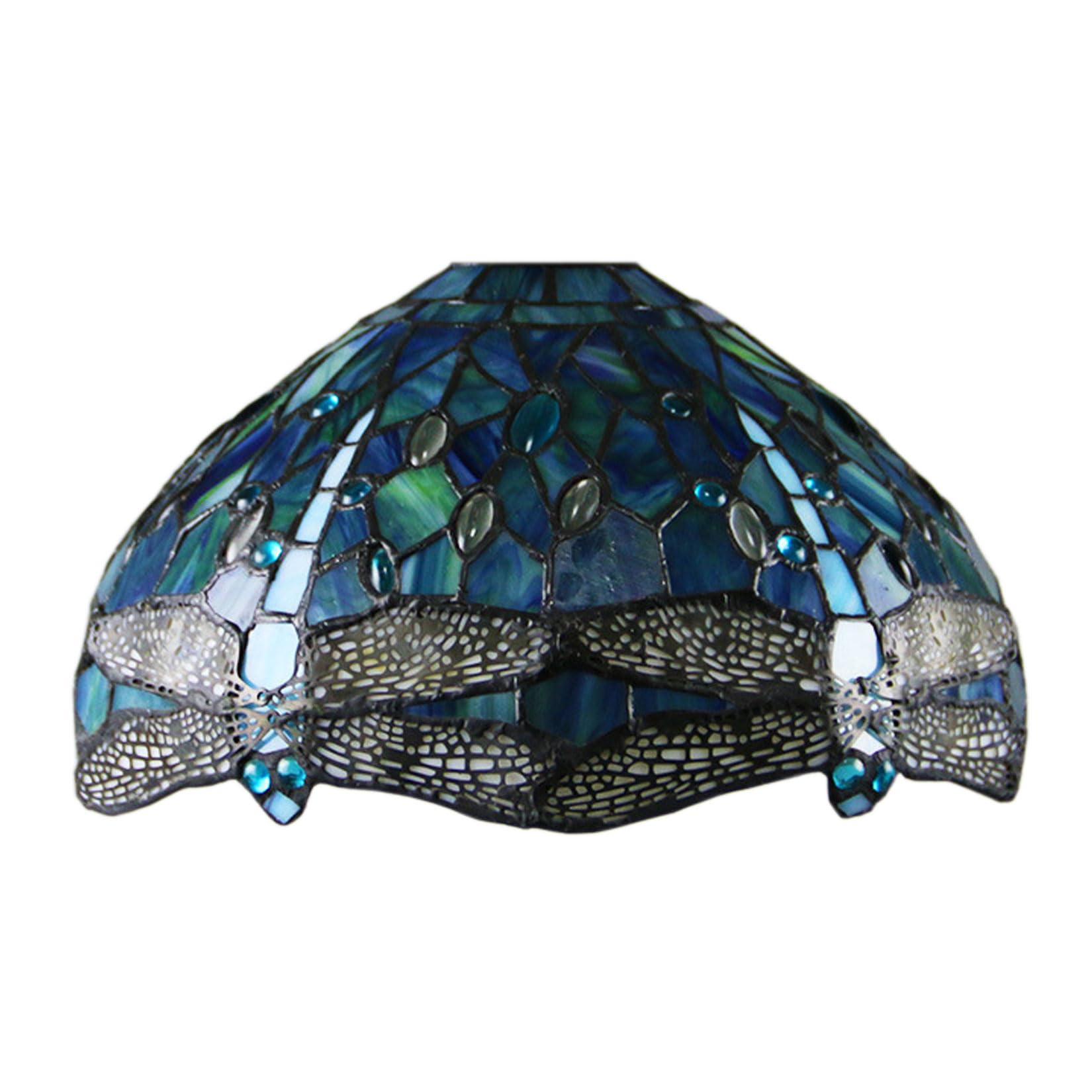 SaryEdge Tiffany Lamp Shade Replacement 12X7 Inch Dragonfly Stained Glass Lampshade Only 1-5/8-Inch Fitter Opening for Arched Floor Lamp, Torchiere Lamp, Pendant Light,Green，Blue，Blue