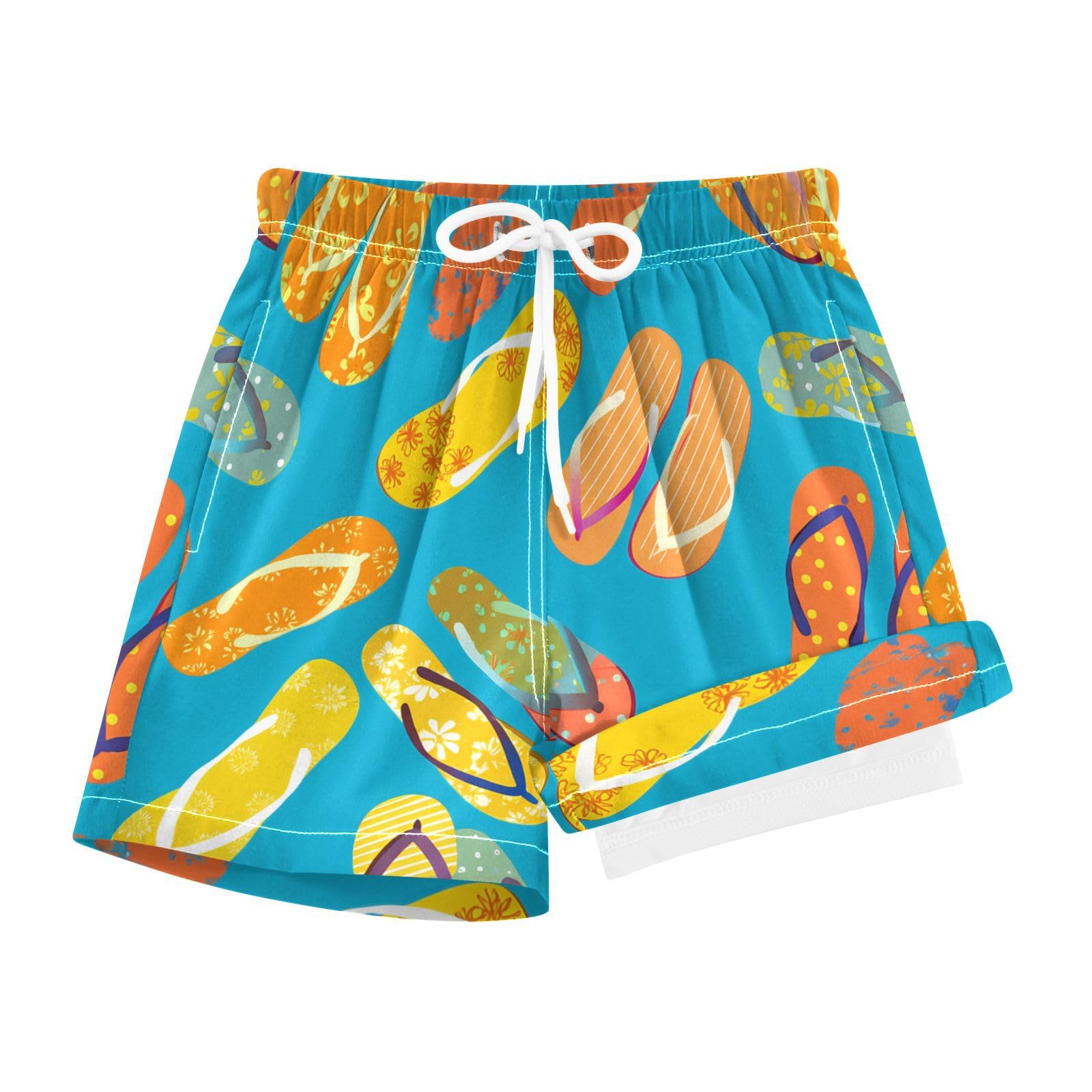 YANENDIE Boy Swim Trunks with Compression Liner Beach Sandals Boys Swim Shorts Quick Dry Beach Shorts