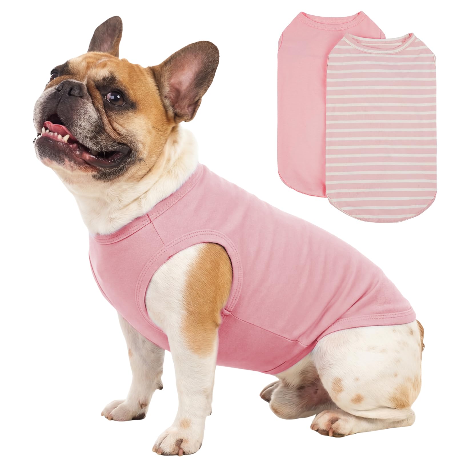 Lelepet 2 Pack Dog T-Shirts, Soft Breathable Cotton Shirt for Dogs, Stretchy Pet Clothes Outfits, Sleeveless Summer Doggie Vest, Basic Lightweight Pet Tee Shirts for Dogs Cats, Pink M