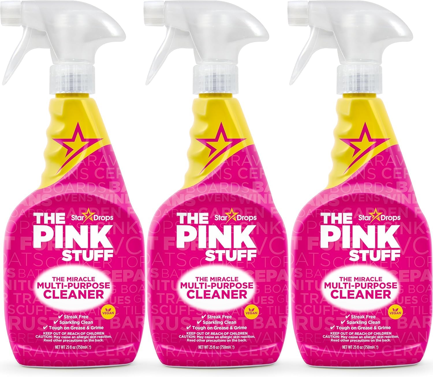The Pink Stuff Miracle Multi-Purpose Cleaner Triple Pack– Removes Grease, Grime, and Stains on Kitchens, Bathrooms, Floors, and More - 3x 750ml Bottles
