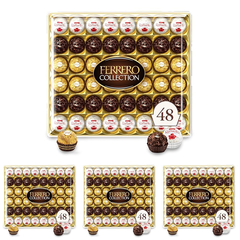 Ferrero Rocher Collection, Premium Gift Set, Hazelnut Milk Chocolate, Dark Chocolate and Coconut, 48 Count, 4.6 oz