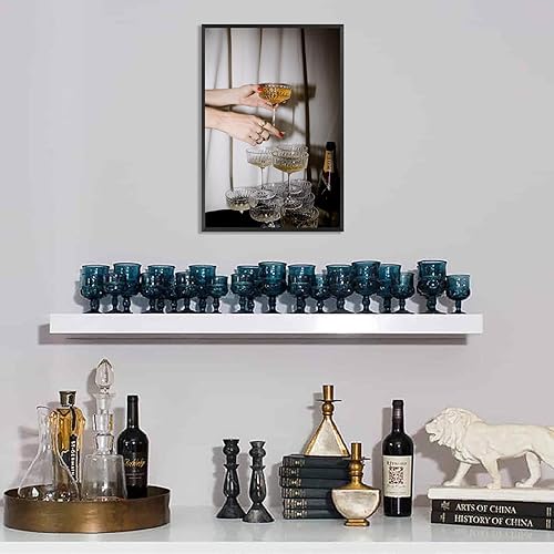 Miniatura 7 de Dcvjiy Divertidas copas de champán coloridas en lienzo, arte para la pared, póster retro de torre de champán, impresiones de carrito de bar,