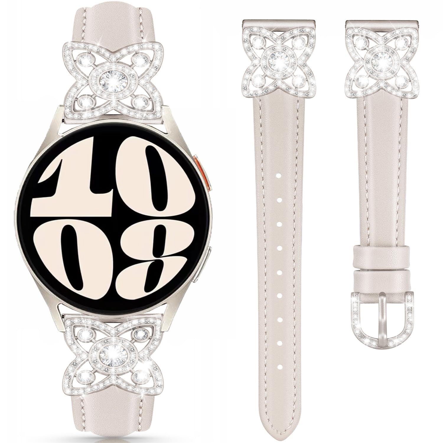 Bands Compatible with Samsung Galaxy Watch 7 / FE / 6/6 Classic / 5/5 Pro / 4/4 Classic / 3 41mm, 20mm Bling Flower Diamond Leather Strap for Huawei GT3 / GT2 42mm Women Men