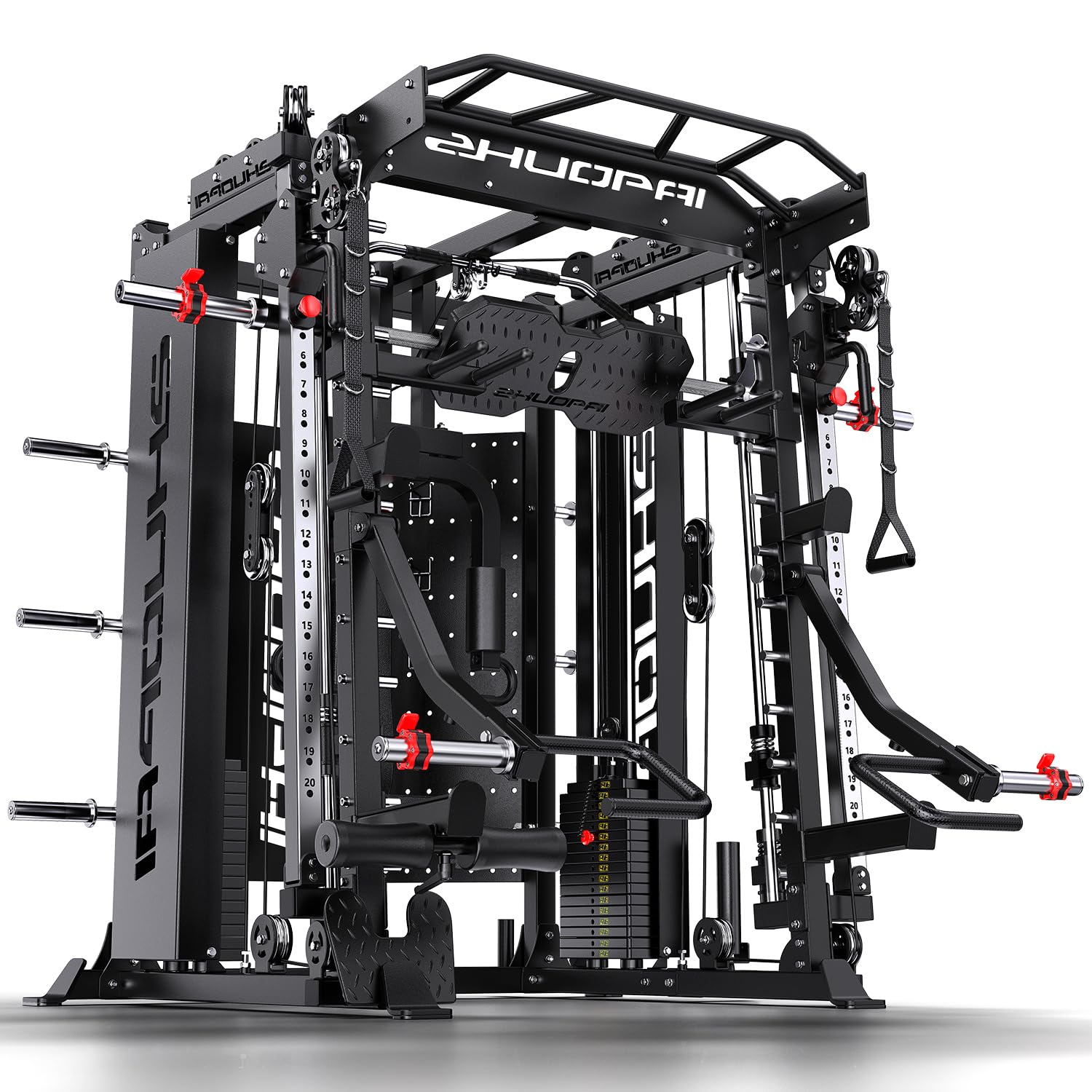 XGSW Smith Machine with Weight Stack, Multi-Function Squat Rack Power Cage with Cable Crossover System, for Home Gym