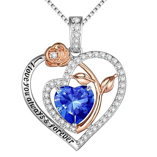 Rose Heart Necklaces for Women Birthstone Pendent Necklace Gifts for Women Jewelry Anniversary Birthday Christmas Gifts for Her Mom Wife Girlfriend