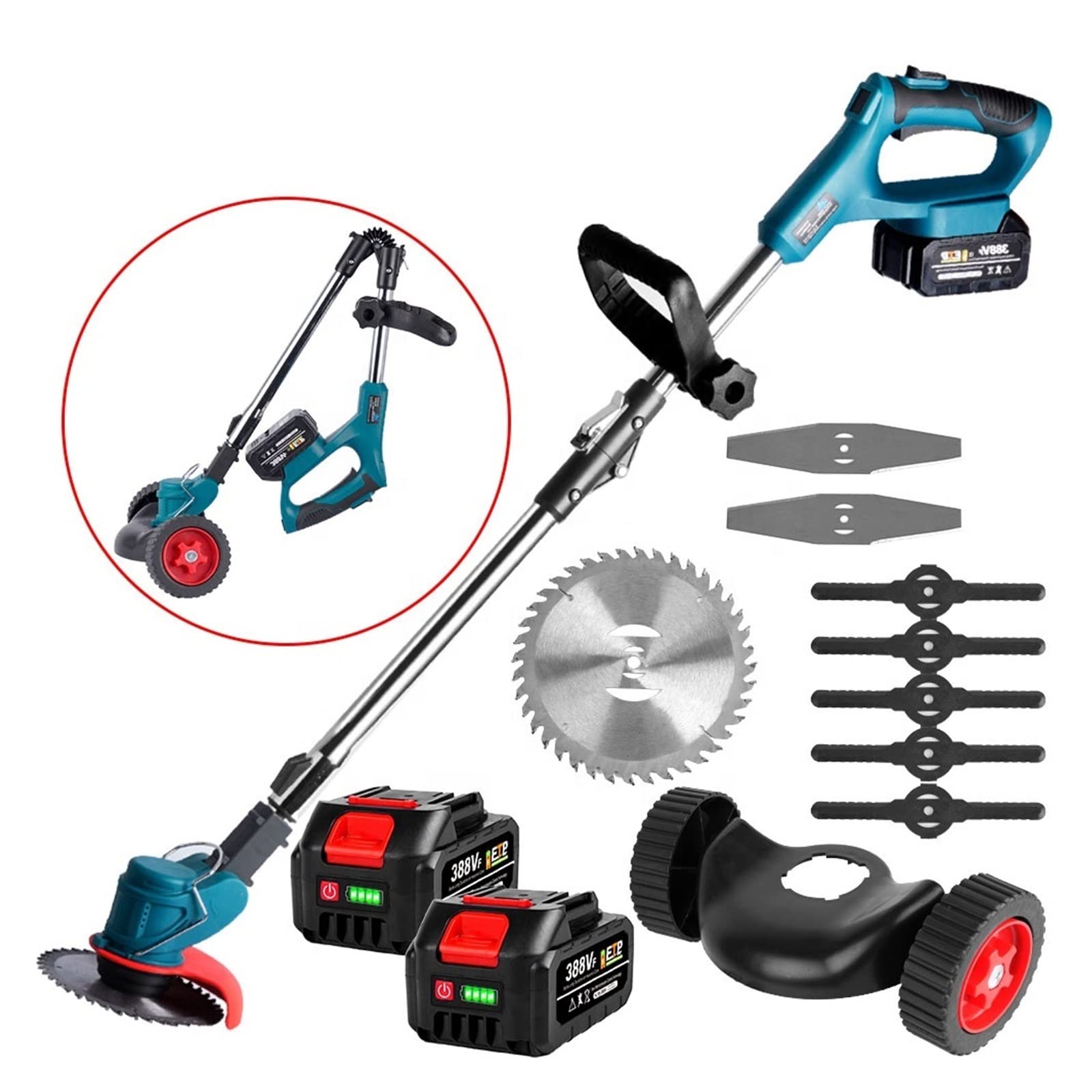 Desbrozadora, Cortacésped eléctrico de Mano, Recortadora Plegable, Herramientas eléctricas de Corte de poda de jardín Ajustables, batería de Litio, 8 Accesorios(1 Battery-01)