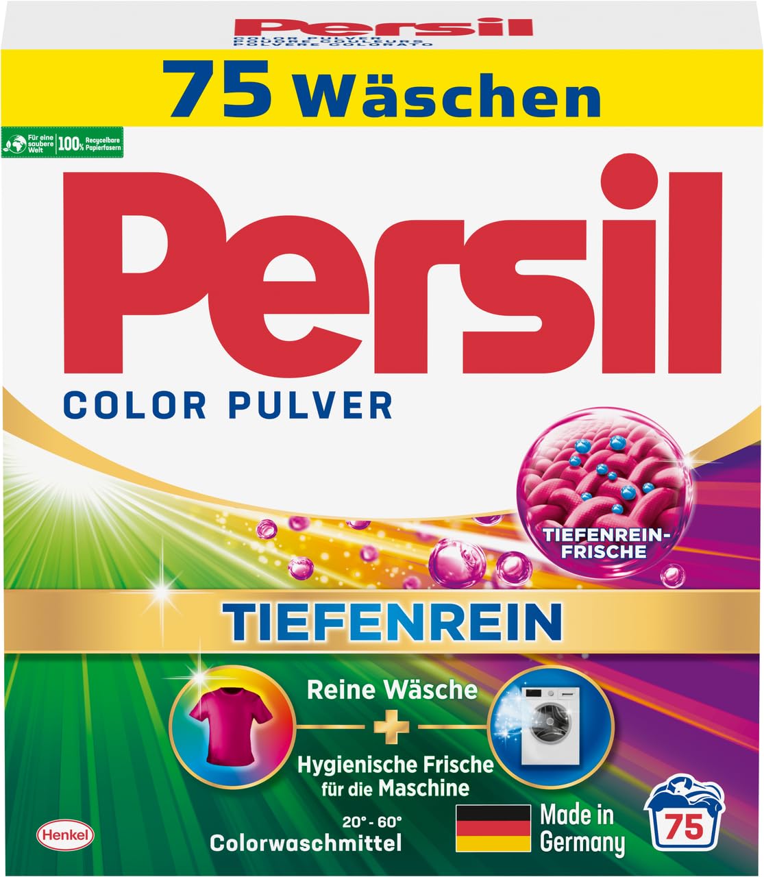 PERSIL Universal Pulver Morgenfrische 90 WL 4,95 kg + PERSIL Universal Kraft-Gel Morgenfrische 100 WL 4,5 L + Pulver Color 75 WL 4,5 kg – Waschmittel Kombination für weiße & bunte Wäsche