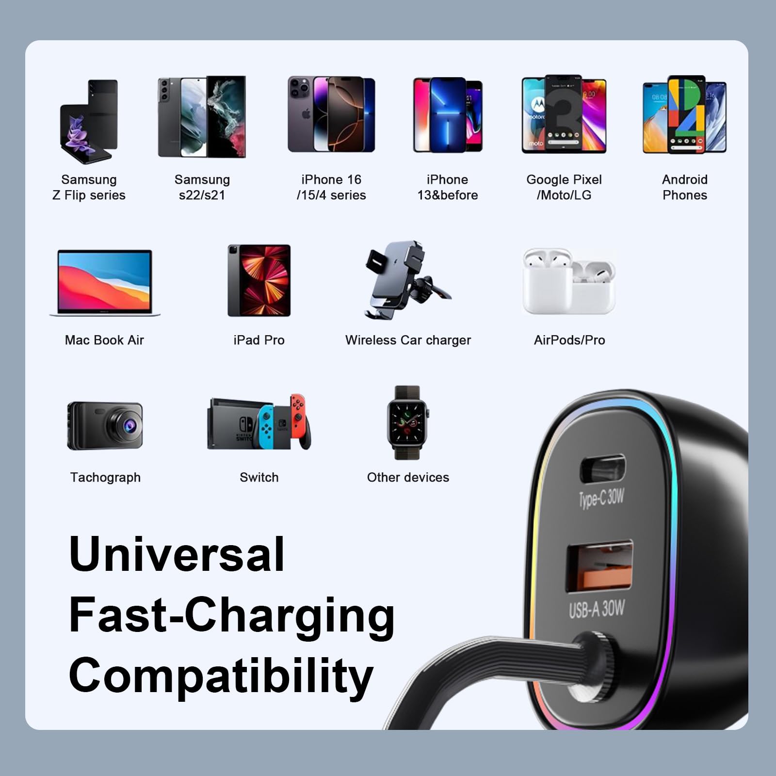 Ładowarka samochodowa USB C 90 W do iPhone 16 Pro, PD & QC3.0 typu C 1,2 m kabel spiralny 1,2 m, szybka ładowarka samochodowa do iPhone 15 Pro Max Plus, do Samsung Galaxy S24/S23/S22