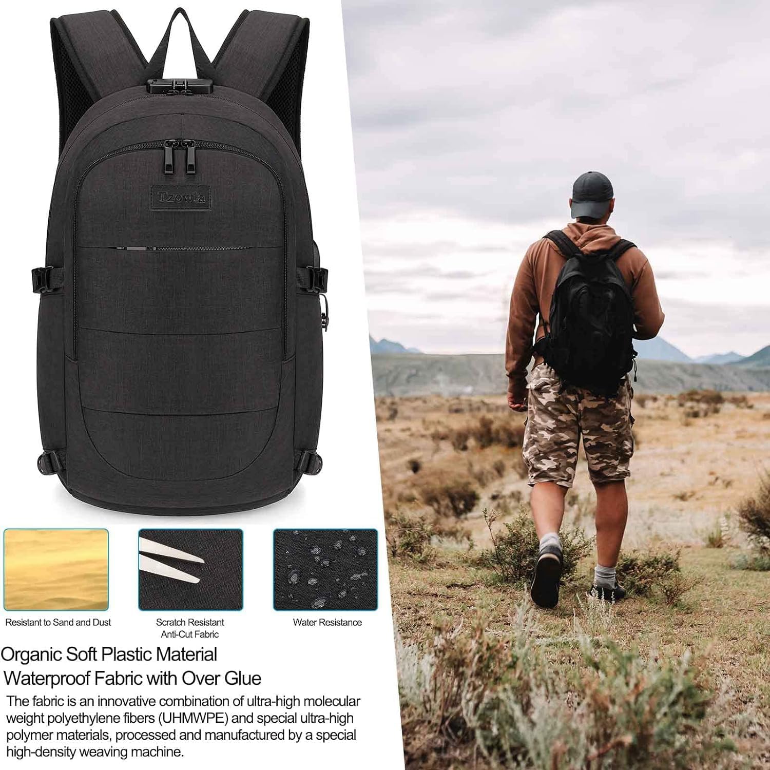 Tzowla Zaino Porta PC Universitari Uomo e Donna,Zaino da Viaggio Impermeabile Antifurto di Ricarica USB e Serratura per Notebook/Computer Accessori da 14,3/15,6 Pollici