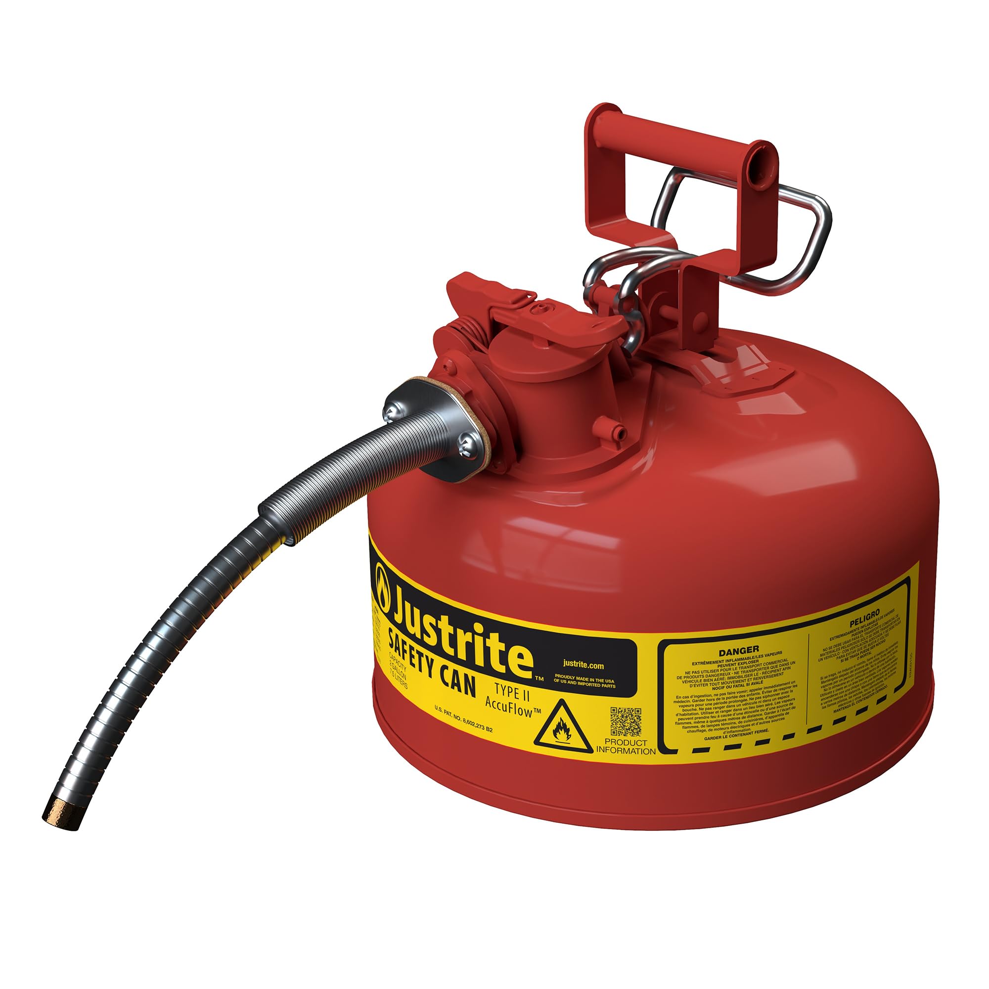 Justrite Type II Gasoline Safety Can, Red Galvanized Steel, FM Approved