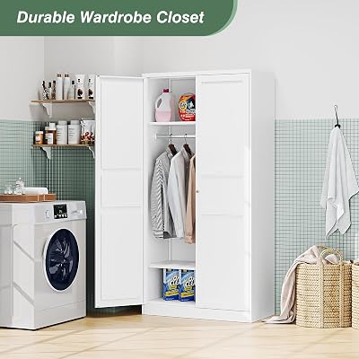 PAKASEPT 4-Door Armoire Wardrobe With Mirror & LED Light - Wooden Storage Closet For Bedroom