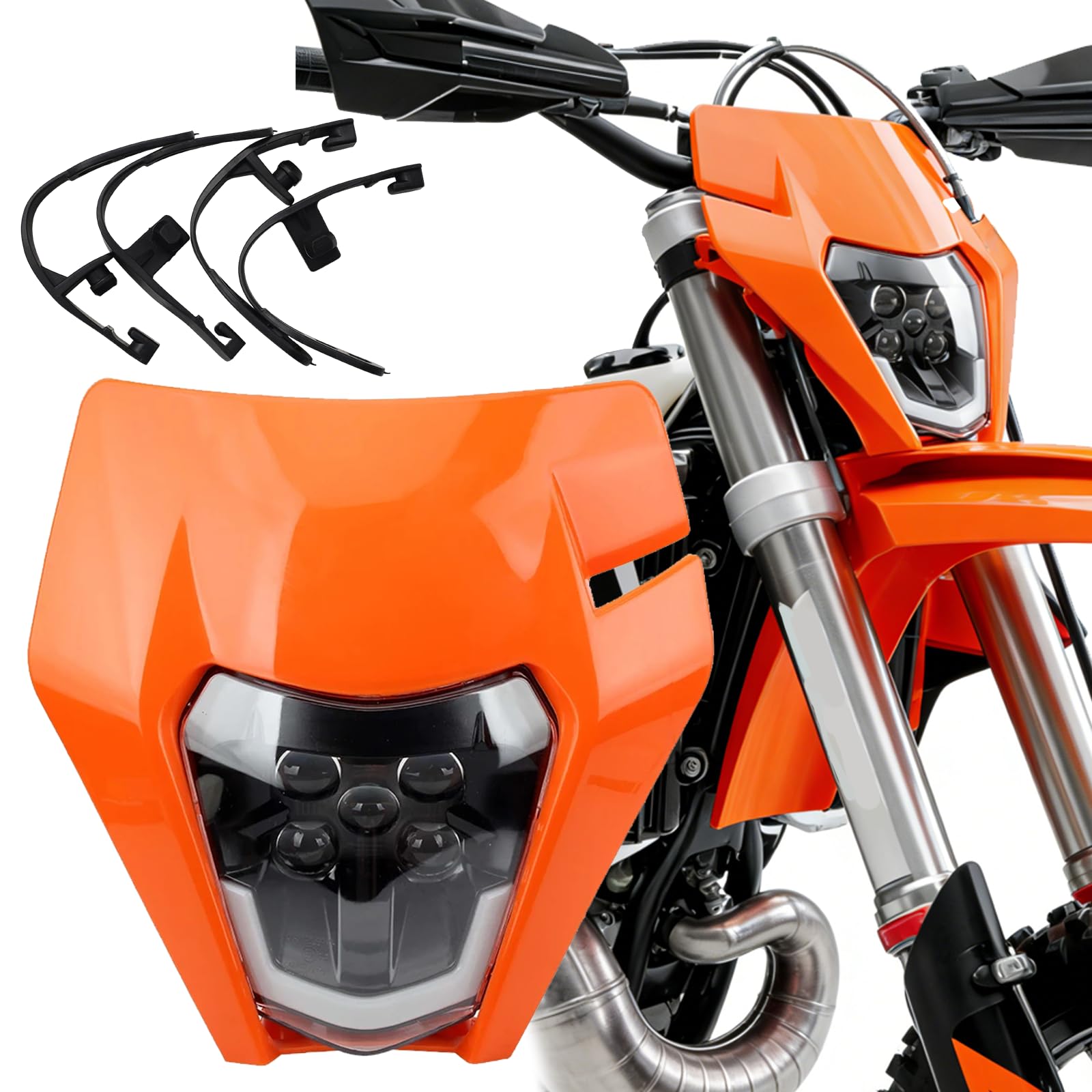 Motorrad Scheinwerfer LED Hauptlicht für KTM EXC250 SX250 SXF250 EXC450 SX350 SXF450 EXC525 640LC4 125cc Enduro Supermoto Offroad Dirt Bike (Orangerot)
