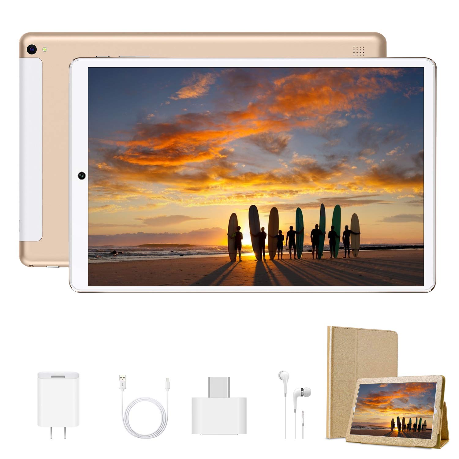 Tablet 10.1 inch,Latest Android 9.0 Quad Core Tablet PC with 4GB RAM 64GB Storage,1920 x1200 IPS HD Touchscreen Dual Camera-Gold