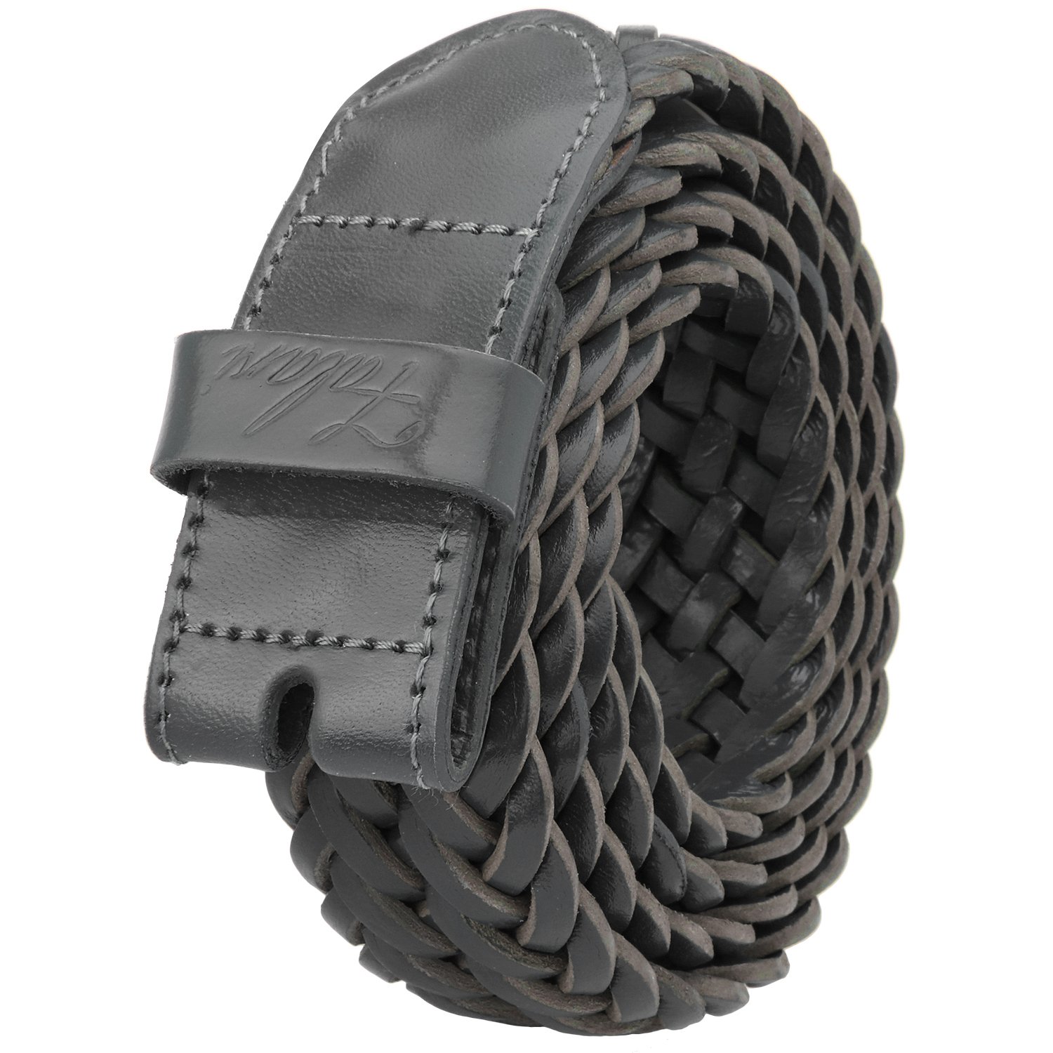 Falari Full Grain Braided Belt Strap Without Buckle 34mm Strap Fit 35mm Buckle 8007-DGY-M