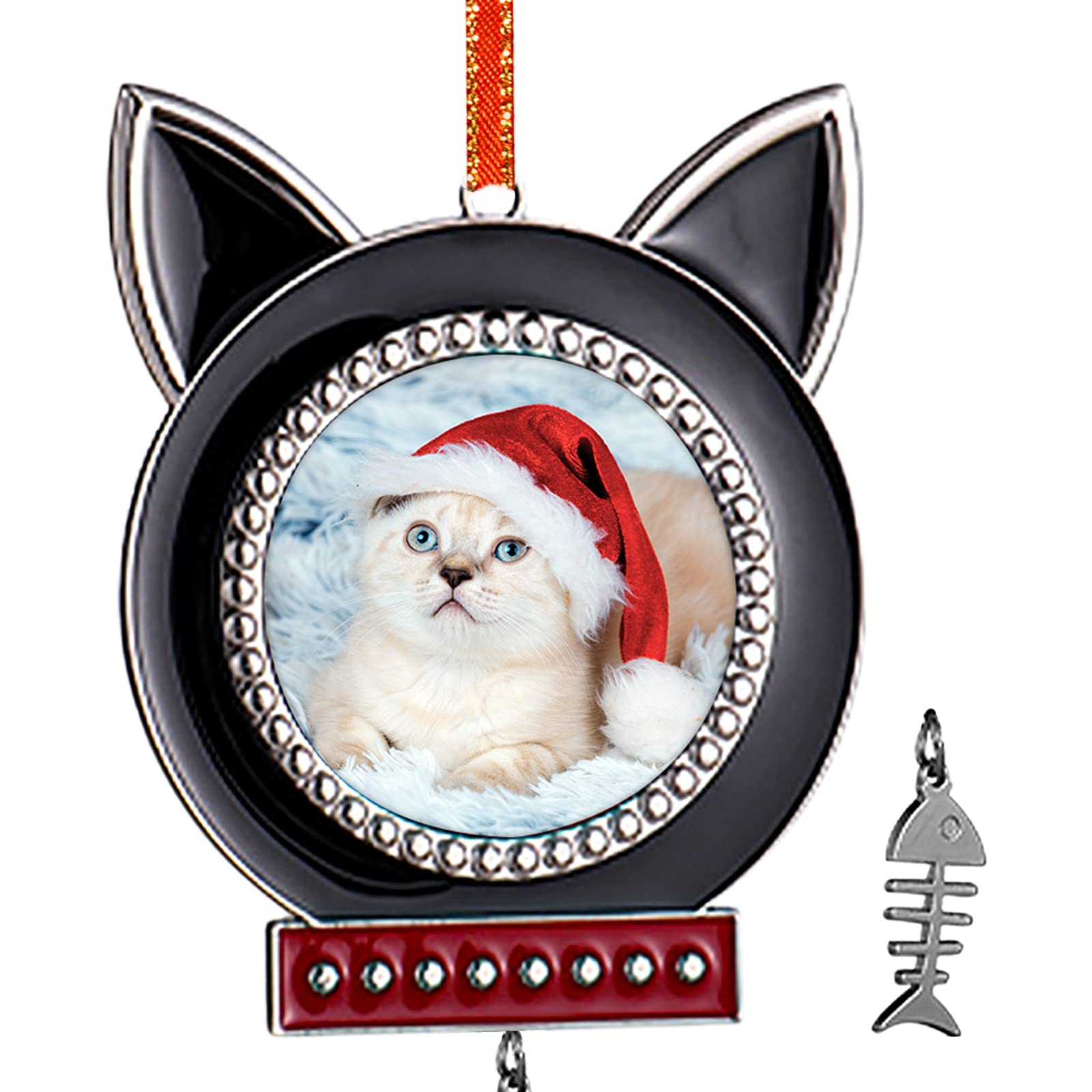 JUESMOS Cat Photo Frame Christmas Ornaments 2025 Metal Picture Ornaments for Pet Cats Hanging Pendant for Christmas Tree Decoration Cat Xmas Keepsake Gifts for Kitten Lovers Pet Owners