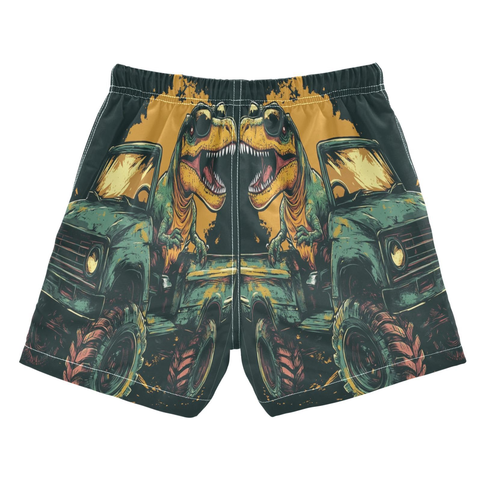 Jucciaco Boys Swim Trunk Dinosaur Cartoon Truck Car Beach Board Shorts Teen Swimwear