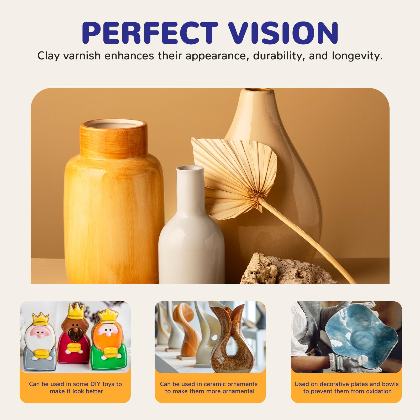 240ml Air Dry Clay Glaze, Clay Paint for Pottery Air Dry, Clay Paint High Gloss, Anti-Scratch, Waterproof, Clay Glaze Set with 120ml Matte Varnish and 120ml Gloss Varnish, 2 Brushes.