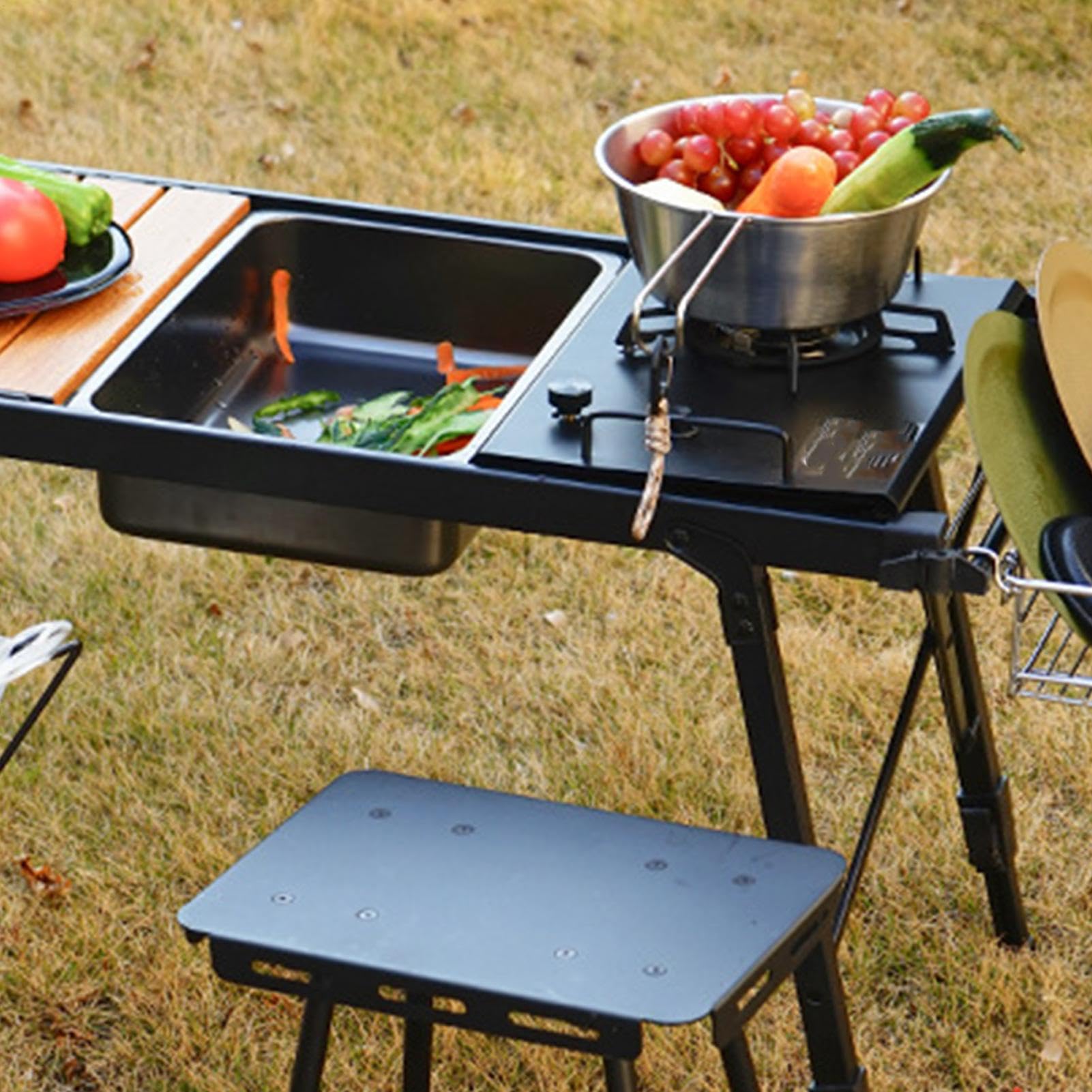 Edelstahl-Campingspüle, tragbare Spülwanne, Ablaufstopfen, langlebig, leicht, große Kapazität, Outdoor-Reisen und Grill, 34 x 22,5 x 9 cm, 5,5 l, Schwarz