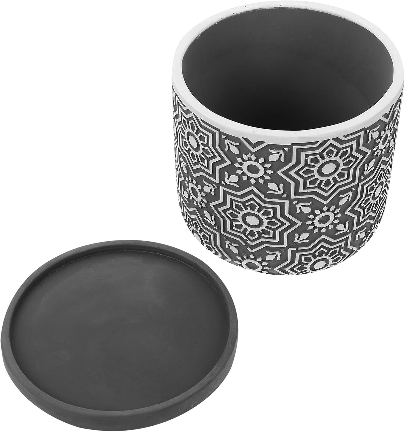 Cement Flower Pot Set with Tray, 15x15x13.5 Cm Gray Speckled Succulent Planter, Decorative Indoor Gardening Plant Container for Home and Patio