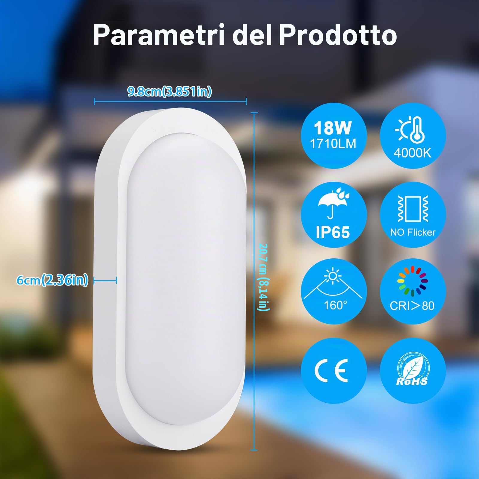 Oraymin 2 lampade a LED per cantina, 18 W, 1710 lm, IP65, lampada da parete ovale, 4000 K, bianco neutro, per scale, corridoio, cantina, WC, garage, 20,7 x 9,8 x 6 cm