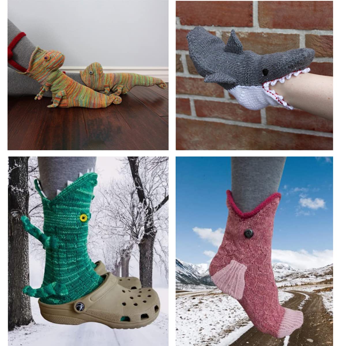 Calcetines de Navidad Personalidad, Calcetines Casuales Suaves de Punto, Calcetines Cálidos de Invierno con Patrón de Dibujos Animados en 3D, Motivos de Animales de Moda(Size:4 Pairs 4 Color)