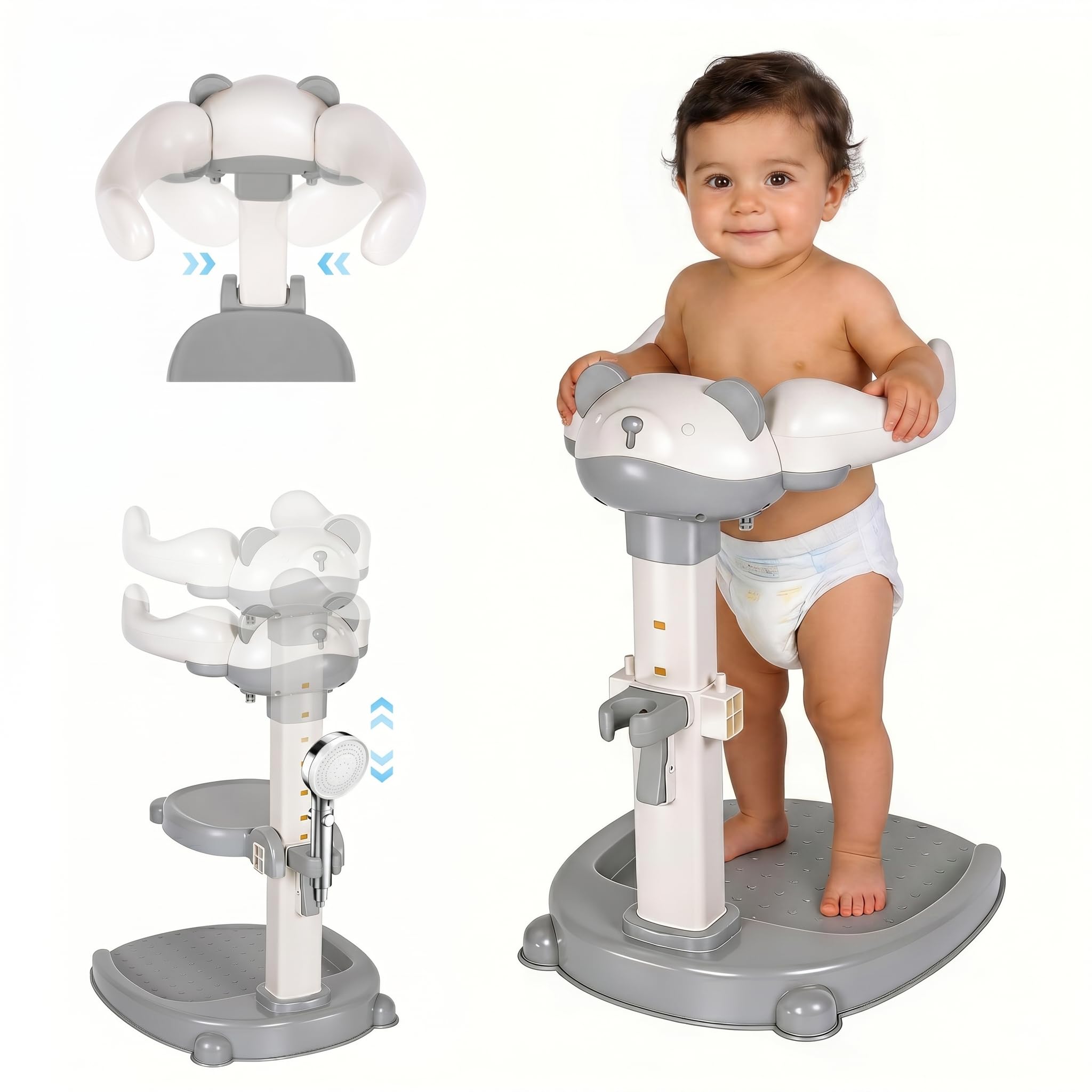 Soporte de Bañera para Bebé, Torre de Bañera Ajustable para Bebé que se Pone de Pie, Asiento de Bañera para Bebé desde hasta Niño Pequeño (8-36 Meses) para Bañarse y Cambiar Pañales (Gris)