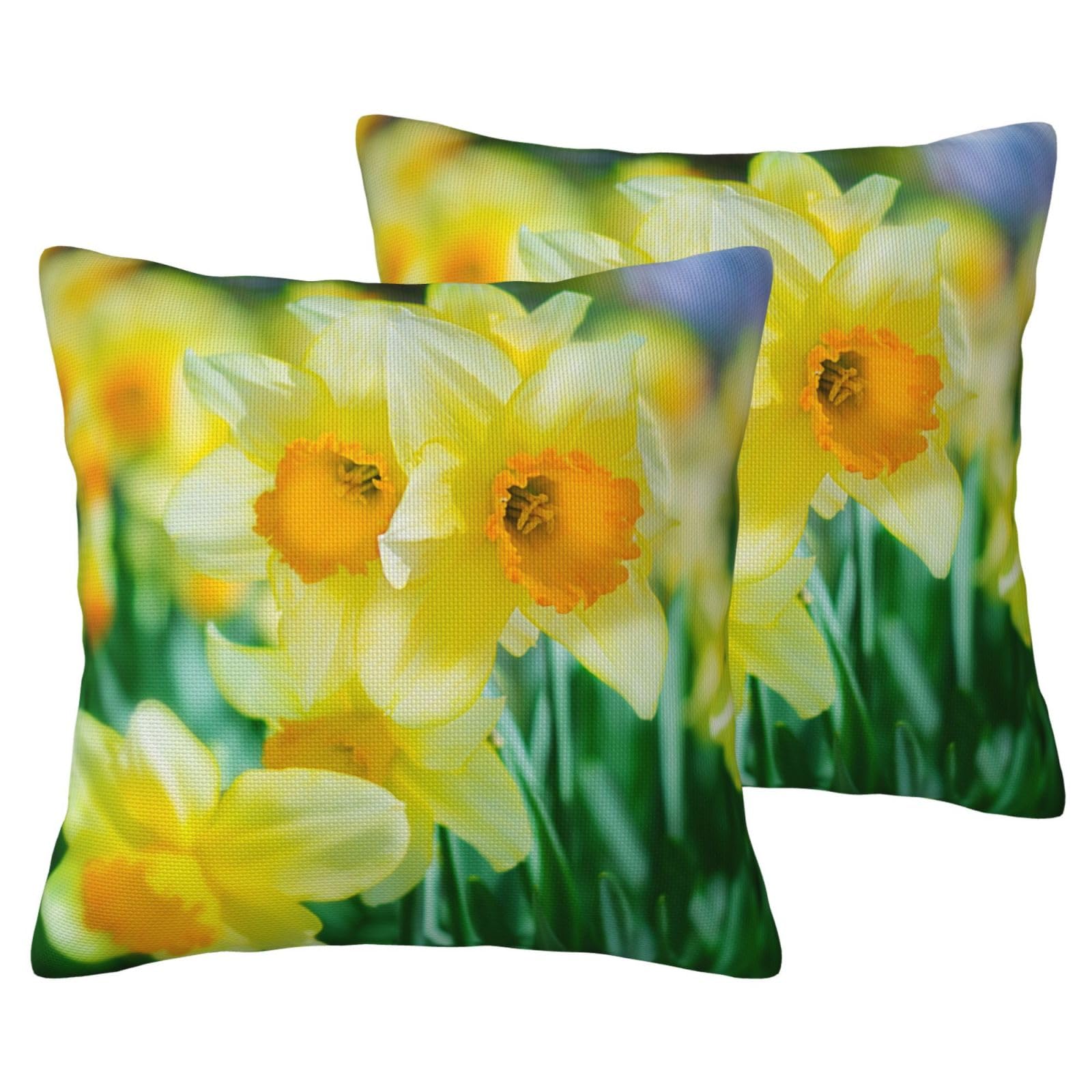Housses de coussin imitation lin motif jonquille pour décorer le salon ou la chambre