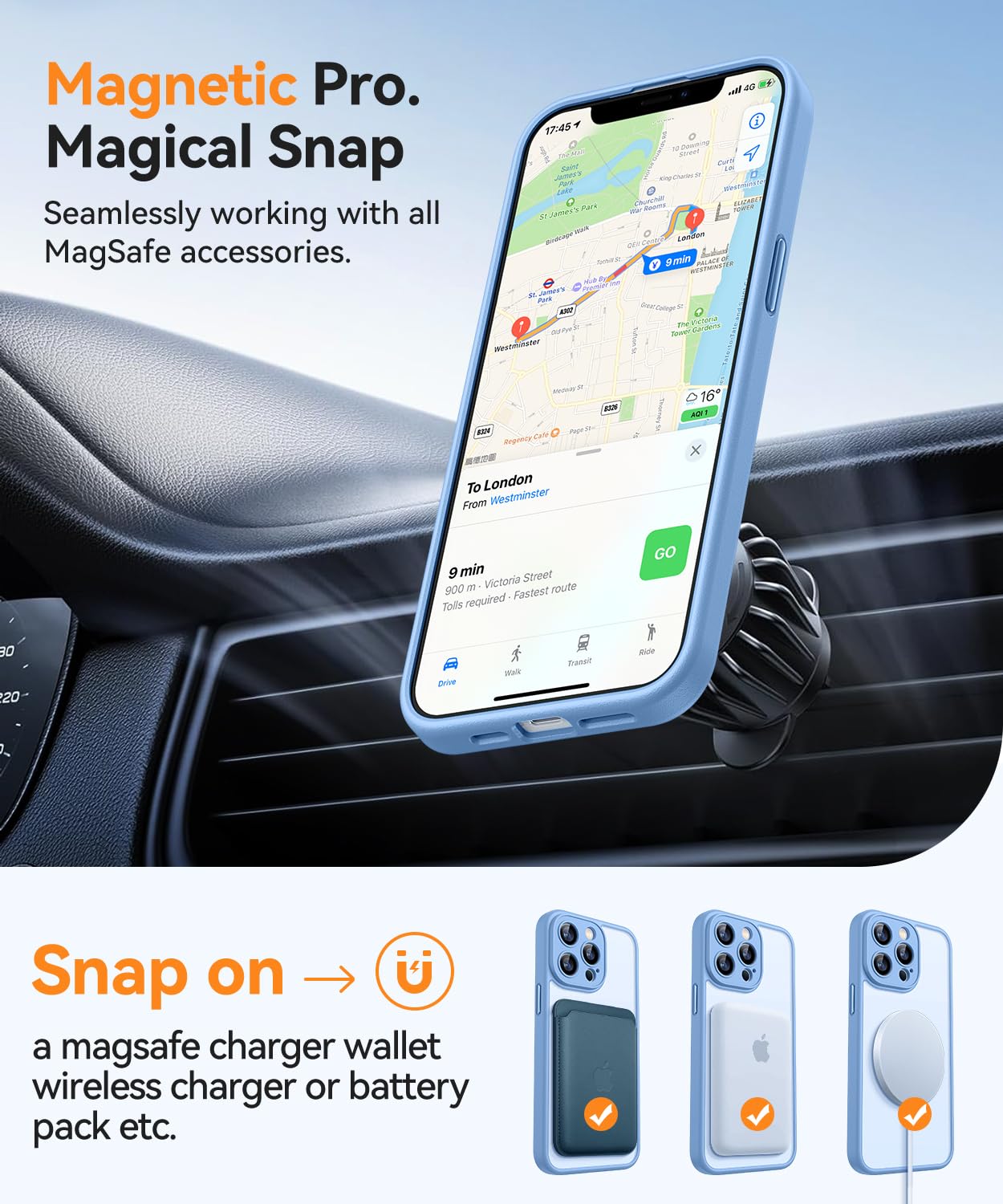 CANSHN Cover Magnetica per iPhone 13 Pro(6,1 Pollici), Compatibile con MagSafe, [Protezione Completa Della Fotocamera], Custodia Traslucida Opaca Protettiva Sottile Antiurto,Azzurro