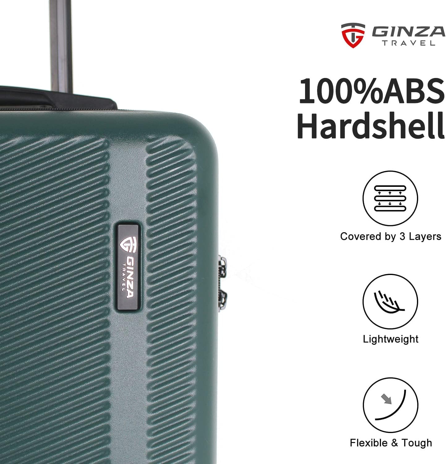review GinzaTravel simple and convenient ABS suitcase, anti-scratch, waterproof (convenient series-01) (carry-on-20inch, Pine Green)