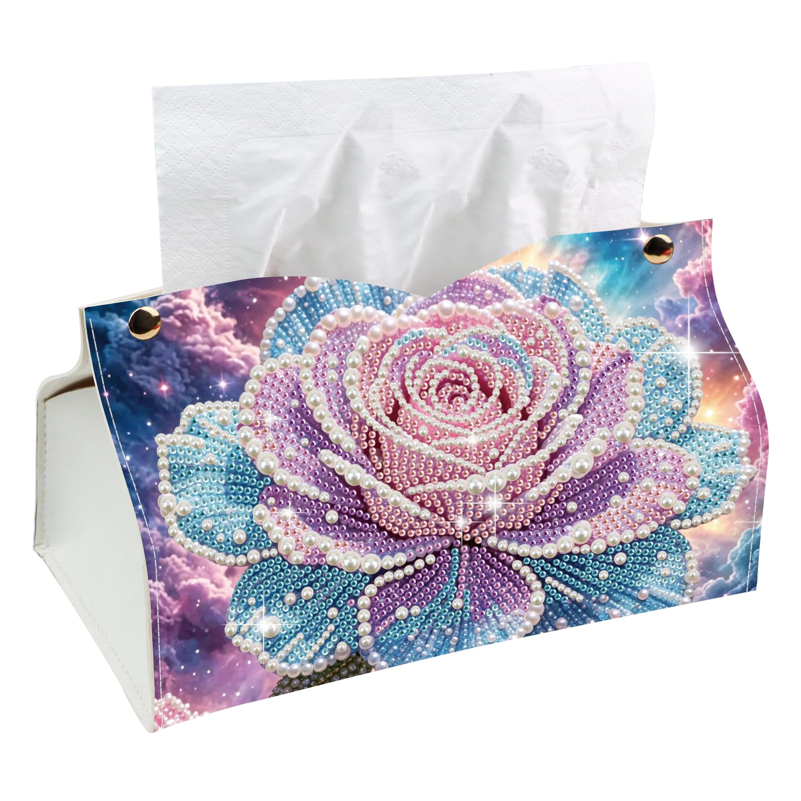 PoetryDraw DIY Diamond Dot PU Tissue Box Cover Napkin Holder 25cm (Galaxy