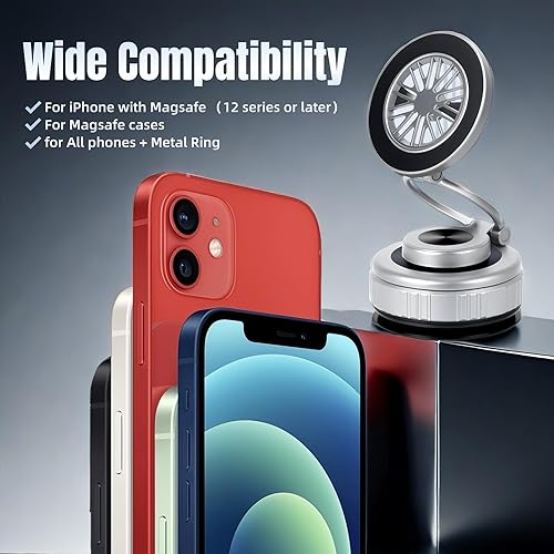 Miniatura 6 de Soporte magnético de teléfono para automóvil al vacío con fuerte ventosa, soporte de teléfono plegable ajustable de 360, soporte de teléfono