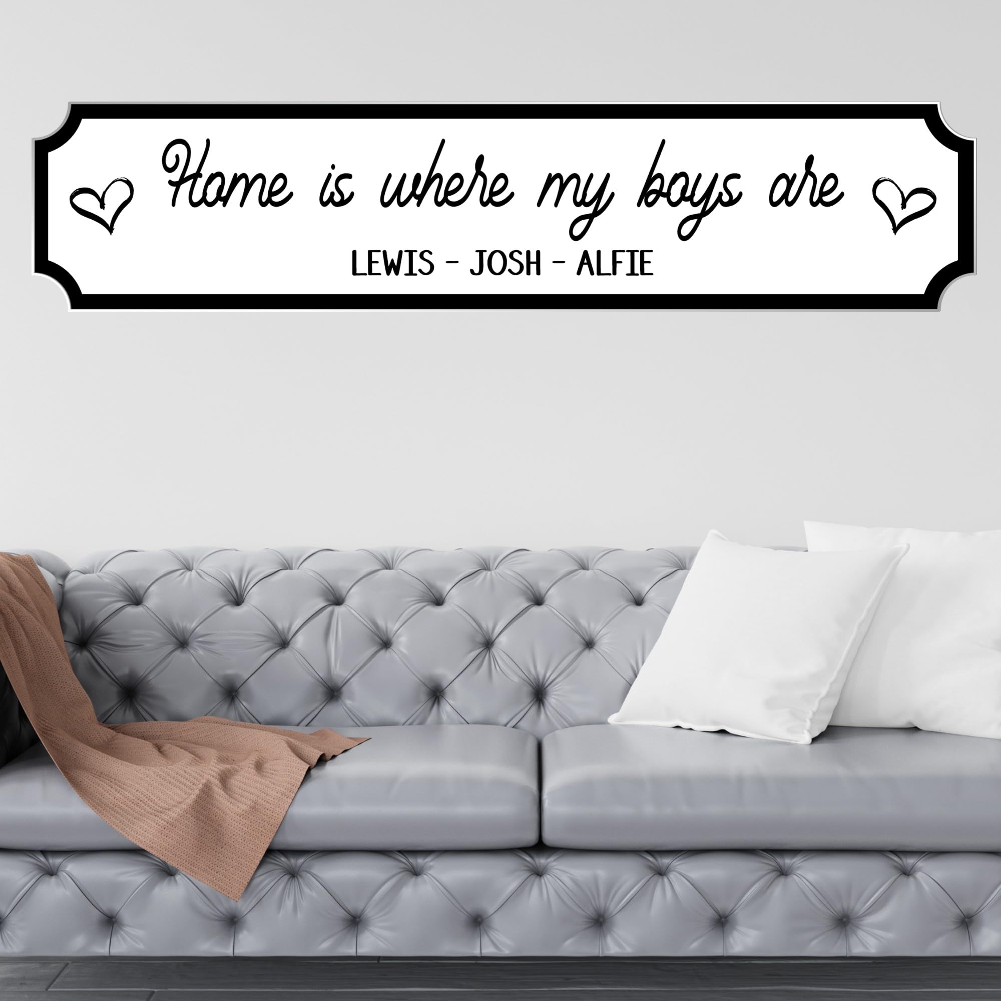 Personalised Our Family 'Home Is Where' Street Sign Plaque - Custom Names Wall Decor Gift | Boy Family, Girls Family, My Kids Street Sign Home Gift (Boys, Acrylic - Large 44cm x 9cm)