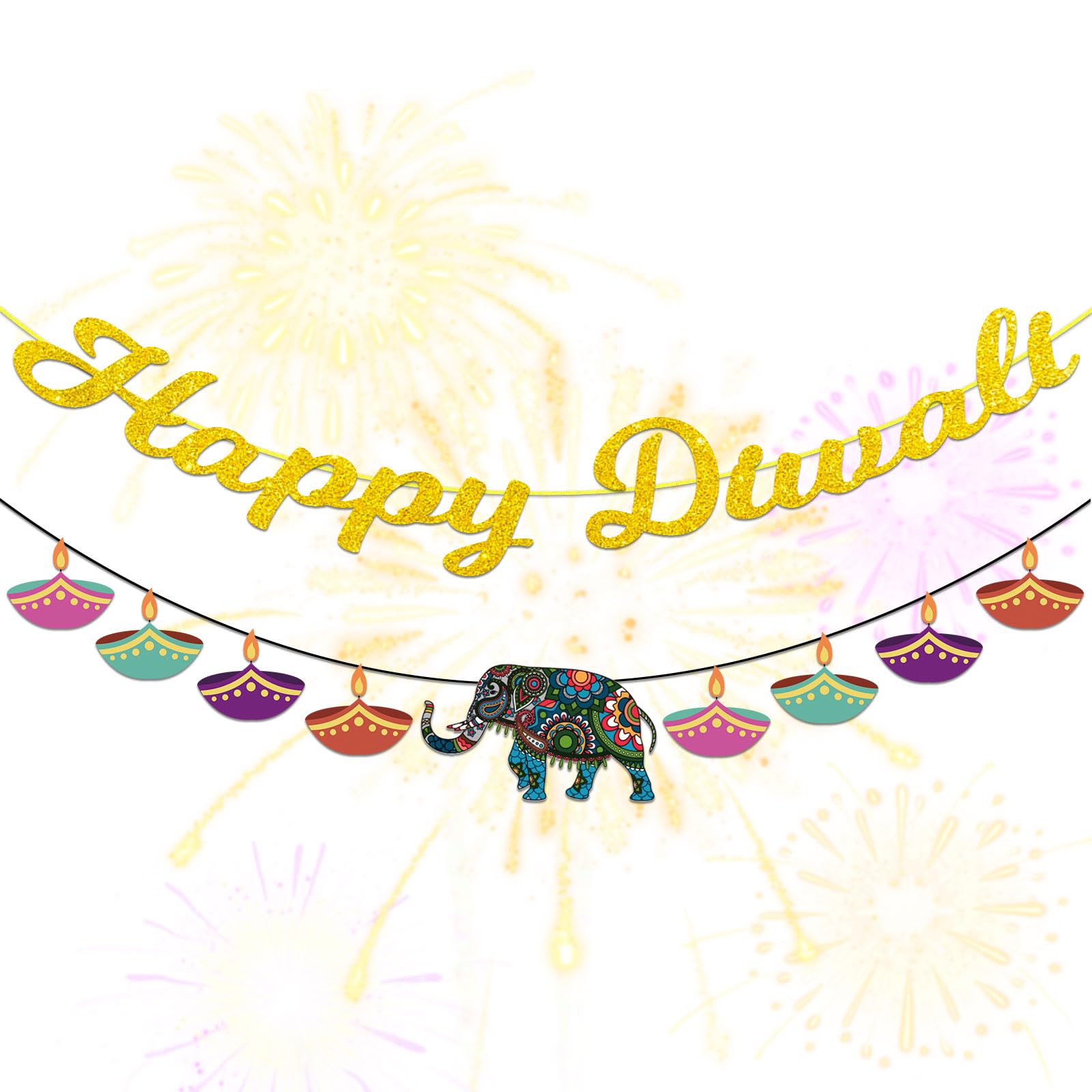 YIAJIA Happy Diwali Banner - Indian Festival of Lights Party Decor, Multicolor, Small