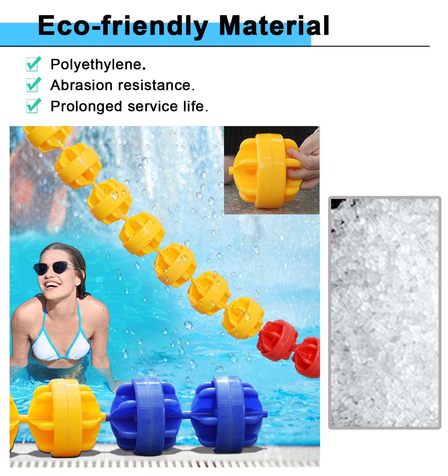 Schwimmleine zur Schwimmbecken-Sicherheit, Trennseil, Pool-Sicherheitsseil mit Schwimmern, Kratzfeste Pool-Bahn-Trennleine für Tiefe, Flache Bereiche, UV-beständiges Set mit schwimmenden Boj