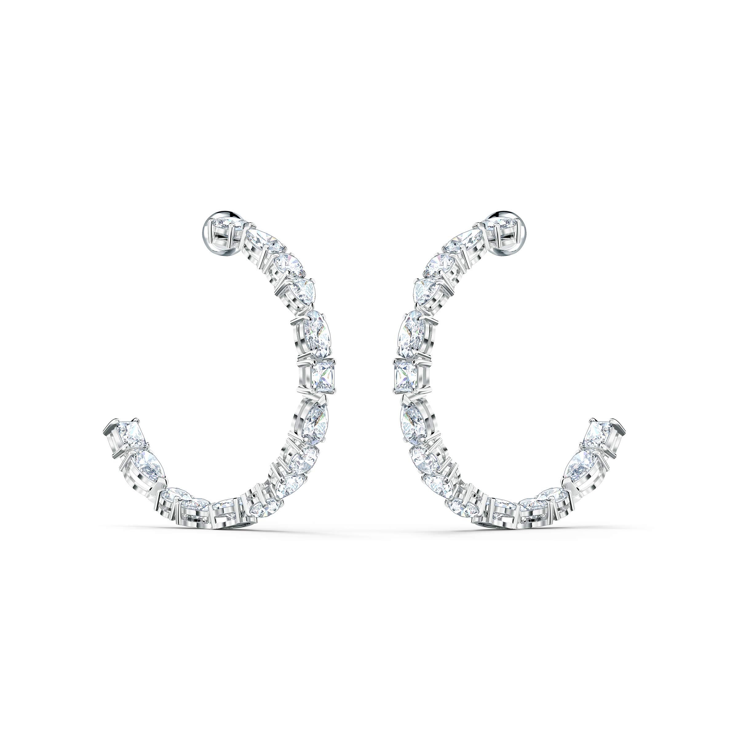 SwarovskiTennis Deluxe Women's Hoop Pierced Earrings with White Crystal in a Rhodium Plated Setting