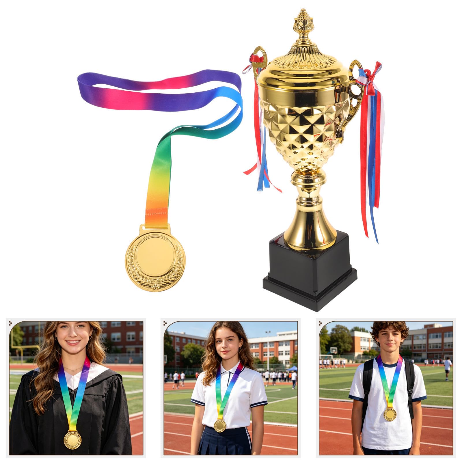 Sporttrophäen Auszeichnungsset aus Metall in Gold mit Elegantem Design und Band für Schulwettbewerbe und Firmen Turniere zur Anerkennung Sportlicher Leistungen