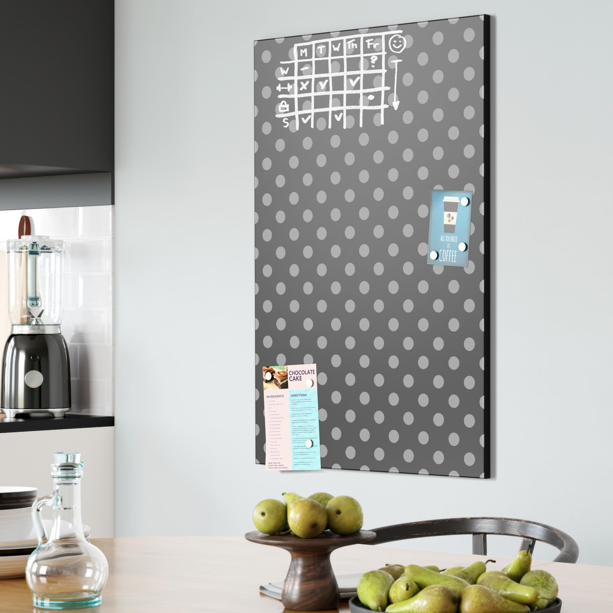 DEQORI Magnetische Kreidetafel mit UV-Druck | Motiv Punkt für Punkt | Design rechteckig 60x90 cm | Kreide Metalltafel beschreibbar – Wanddeko für Küche, Flur, Kinderzimmer & Büro
