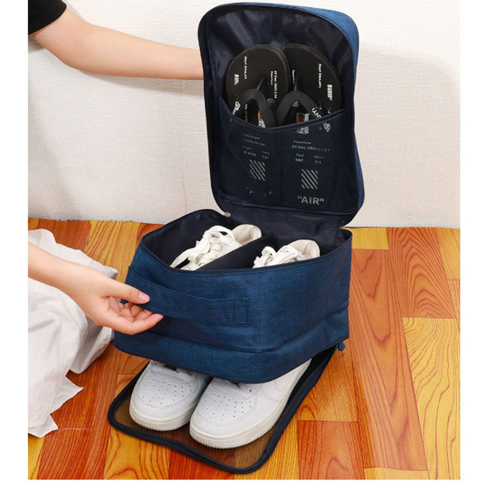 Borsa Da Viaggio Per Scarpe Impermeabile - Contiene 3 Paia | Manico E Design Multistrato, Navy